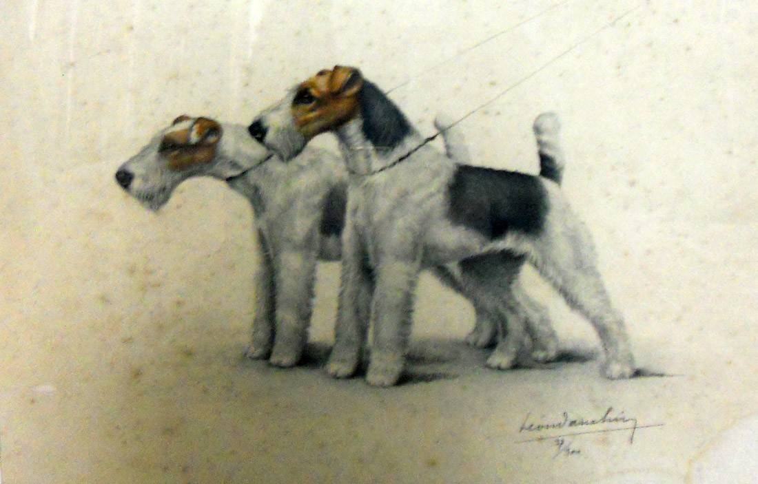 Dos perros. León Danchu. Grabado.  48 x 61 cm. Nº inv. 1374.