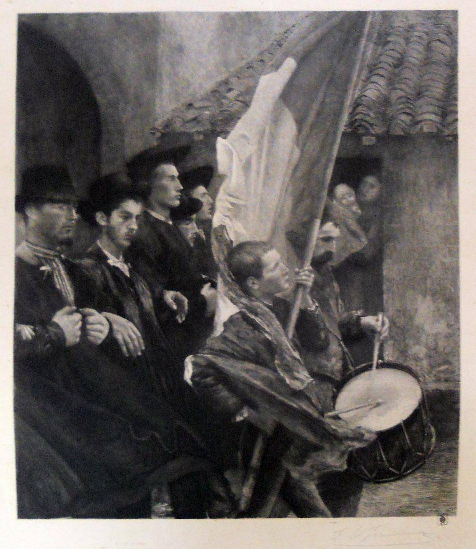 Los conscriptos, 1889-90. Federico Emilio Jeannin (1859-1925). Aguafuerte.  42 x 36,5 cm. Nº inv. 157.