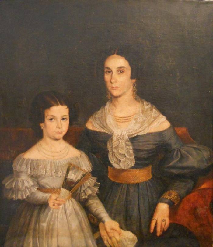 Gaetano Gallino (1804-1884) - Retrato (Sra. Jacinta M. L. de Acosta y su hija Rosa) - Oleo sobre tela - 100 x 85 cm - Academicismo