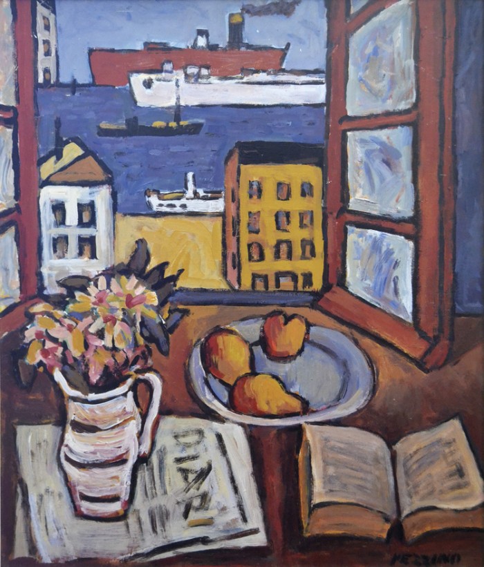 Ventana al puerto, óleo sobre cartón, 74 x 53.5 cm - Antonio Pezzino 1921-2004 - Retrospectiva en su centenario