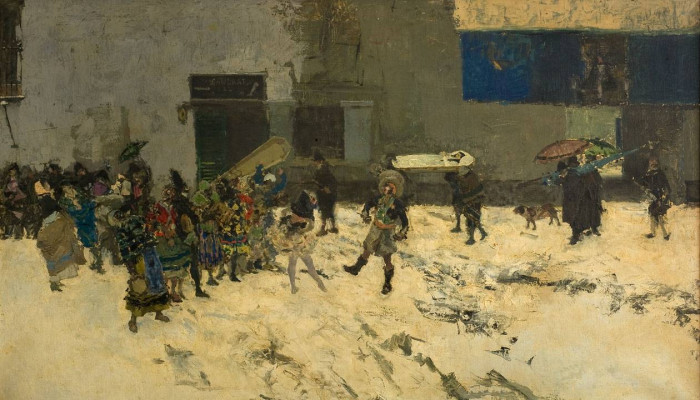 Los contrastes de la vida, c.1870. Mariano Fortuny (1838-1874). Óleo sobre tela. 103 x 177 cm. Nº inv. 1412. - Mariano Fortuny - Los contrastes de la vida - Museo Nacional de Artes Visuales