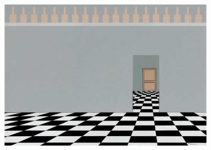 Espacio geométrico.<br>1977<br>Pintura acrílica<br>82 × 58 cm - Pensar el tiempo y las cosas - Daniel Gallo - Museo Nacional de Artes Visuales