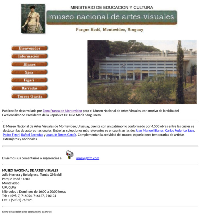 El sitio inaugurado el 19 de mayo de 1996. Logo diseñado por ZFM - 30 aniversario del sitio web del MNAV - Museo Nacional de Artes Visuales