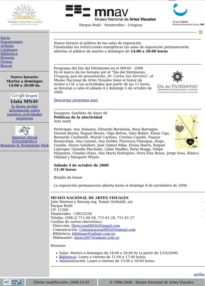 Diseño 2008-2009. Dirección: Jacqueline Lacasa. Logo diseñado por Santiago Velazco - 30 aniversario del sitio web del MNAV - Museo Nacional de Artes Visuales