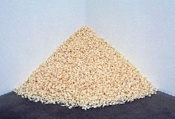 "Untitled" (Portrait of Dad), 1991, caramelos blancos envueltos en celofán, abastecimiento ilimitado, peso ideal 79kg, dimensiones varían con instalación<br><BR> &copy; Estate of Felix Gonzalez-Torres. Courtesy Andrea Rosen Gallery. This image may not be reproduced without permission<br><BR> ARG# GF1991-79 - Felix Gonzales Torres - Museo Nacional de Artes Visuales