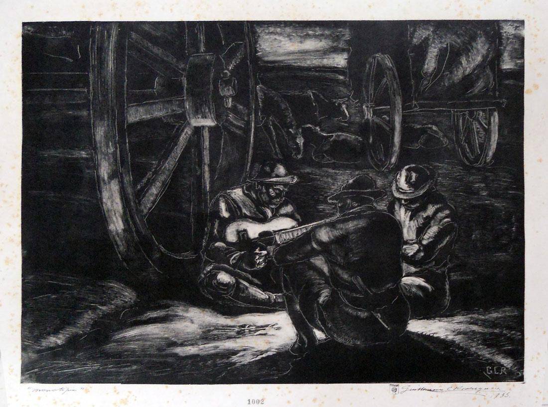 Carreros, 1935. Guillermo Ciro Rodriguez (1889-1959). Monotipia.  35 x 45 cm. Nº inv. 1002.