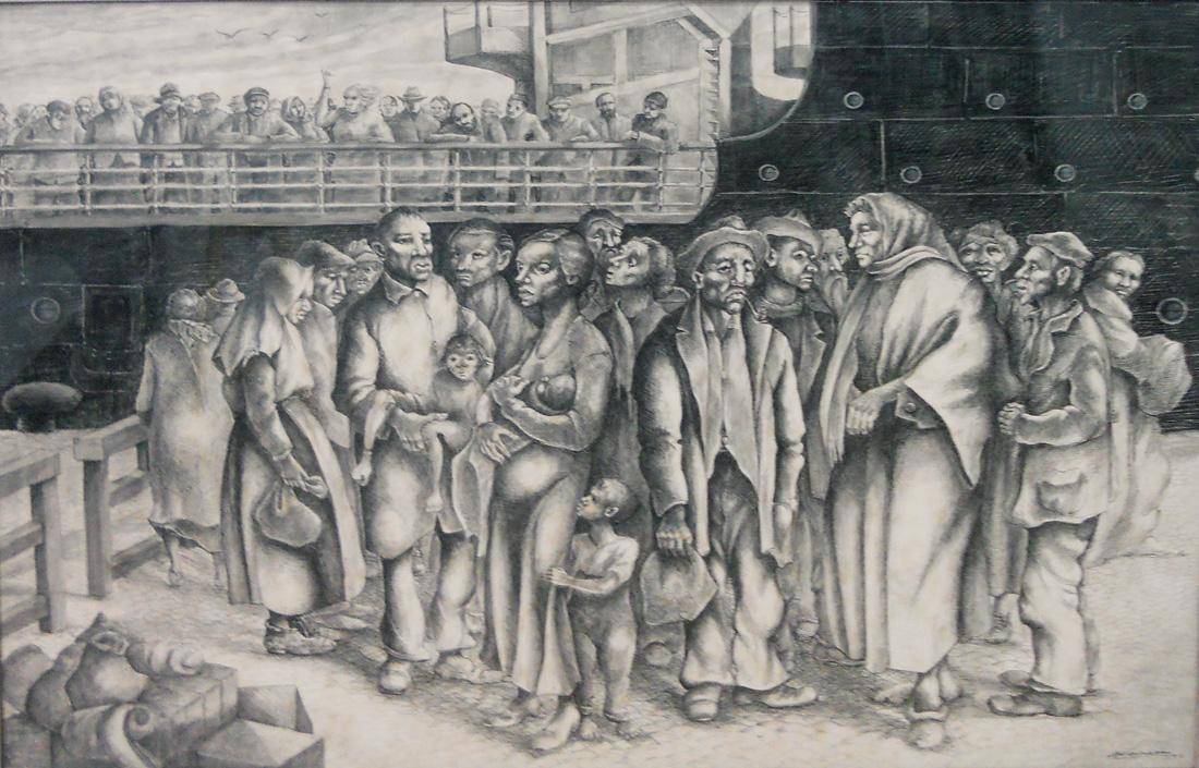 Refugiados, 1942. Eduardo Vernazza (1910-1991). Tinta sobre papel.  76 x 108 cm. Nº inv. 1038.