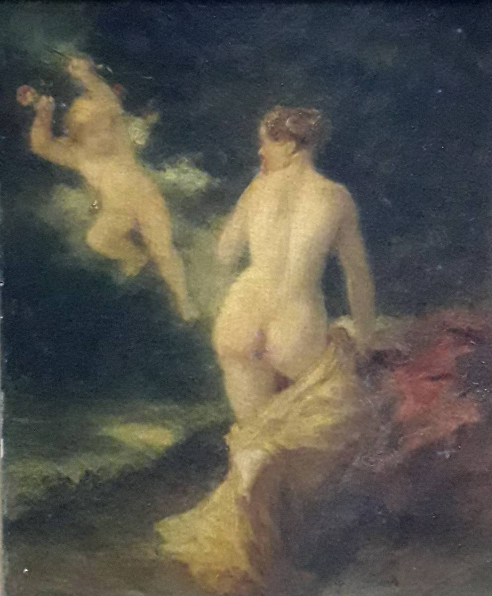 El amor y la rosa. Nicolás-François Octave Tassaert (1800-1874). Óleo sobre tela.  24 x 18,5 cm. Nº inv. 128.