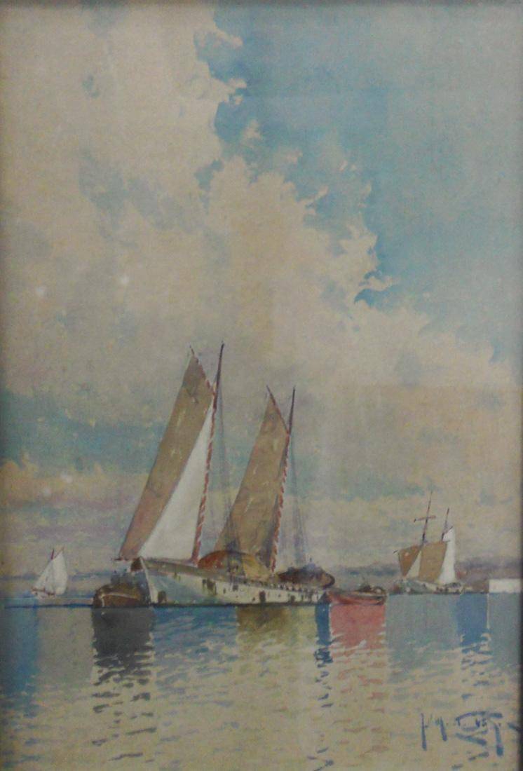 Marina. José Pedro Montero Bustamante (1875-1927). Acuarela sobre papel.  42 x 28 cm. Nº inv. 1316.