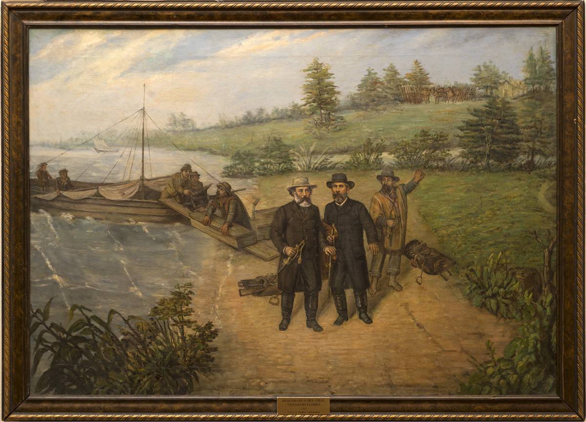 Desembarco Gral. Flores en Rincón de Las Gallinas. Pedro Valenzani (1837-1899). Óleo sobre tela.  71 x 101 cm. Nº inv. 1349.