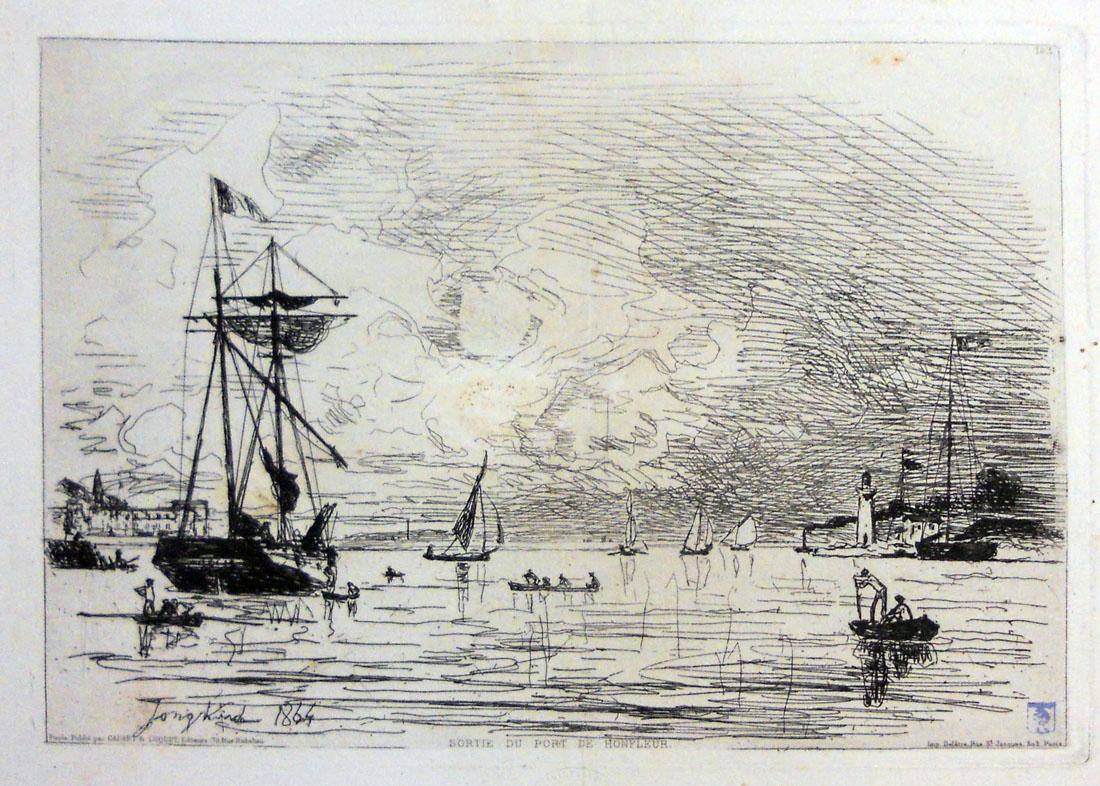 El puerto de Honfleur, 1864. Juan Jongkind (1819-1891). Aguafuerte.  24 x 31 cm. Nº inv. 1484.