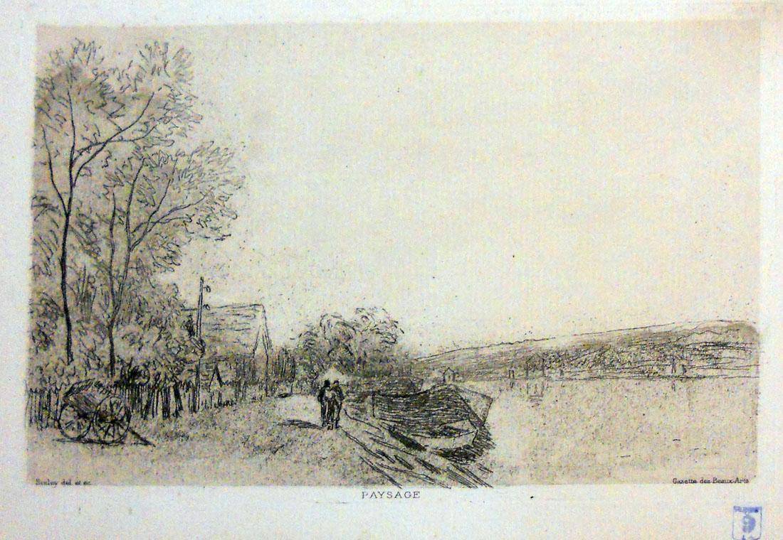 Paisaje. Alfredo Sisley (1839-1899). Aguafuerte.  13,5 x 21 cm. Nº inv. 1515.