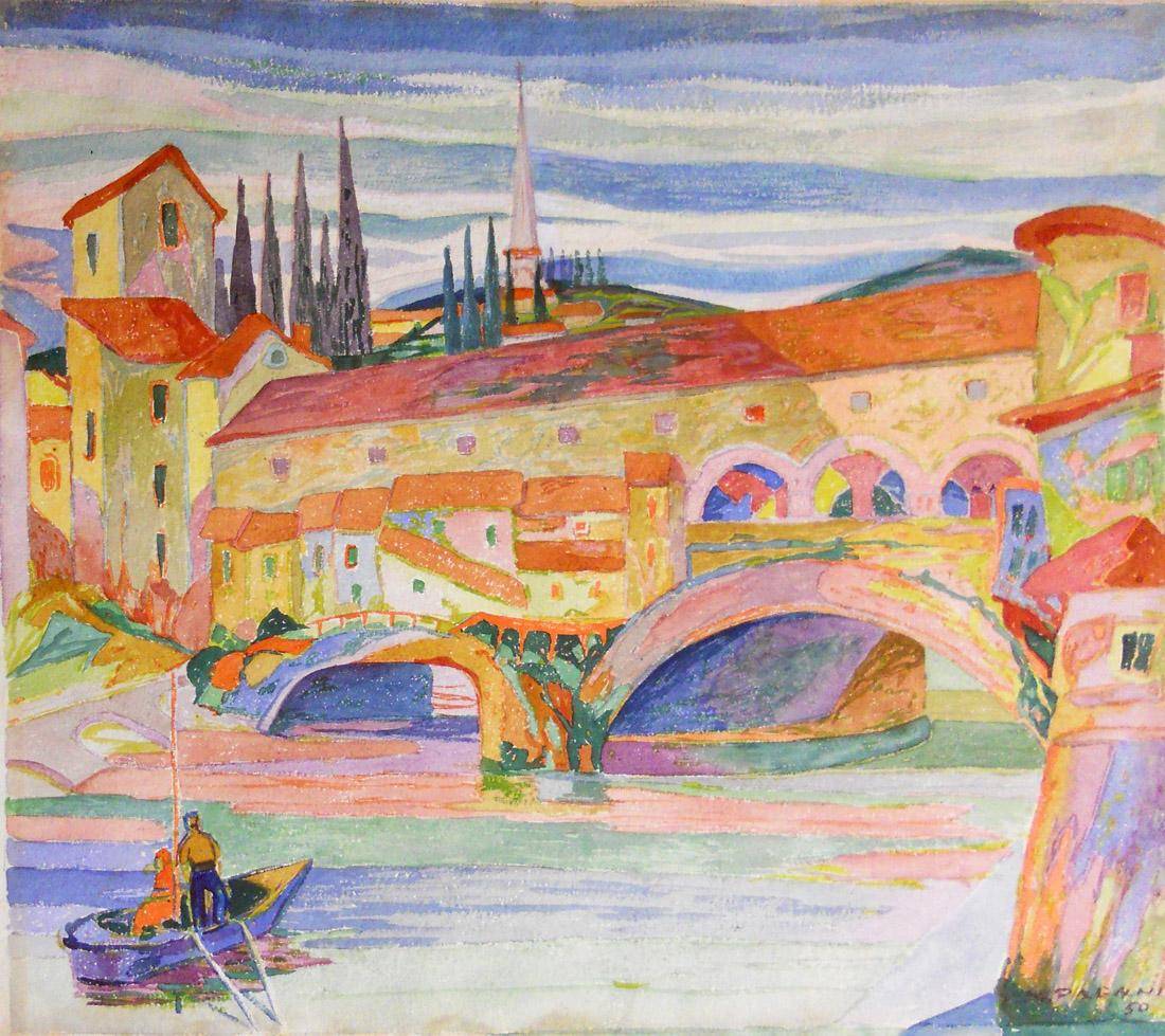 Ponte Vecchio, 1950. José María Pagani (1902-1960). Acuarela.  55 x 45 cm. Nº inv. 1542.