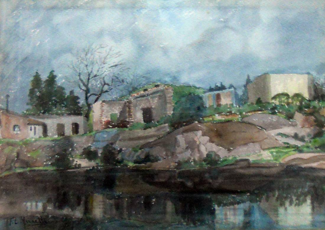 Canteras y viejas casas, 1950. Francisco L. Musetti (1881-1976). Acuarela.  50 x 37 cm. Nº inv. 1543.