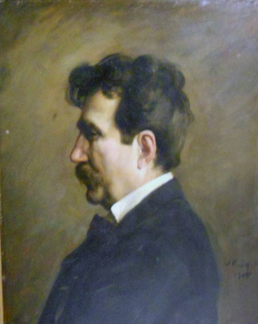 Retrato del artista Laporte, 1905. Vicente Puig (1882-1965). Óleo sobre madera.  64,5 x 51,5 cm. Nº inv. 1547.