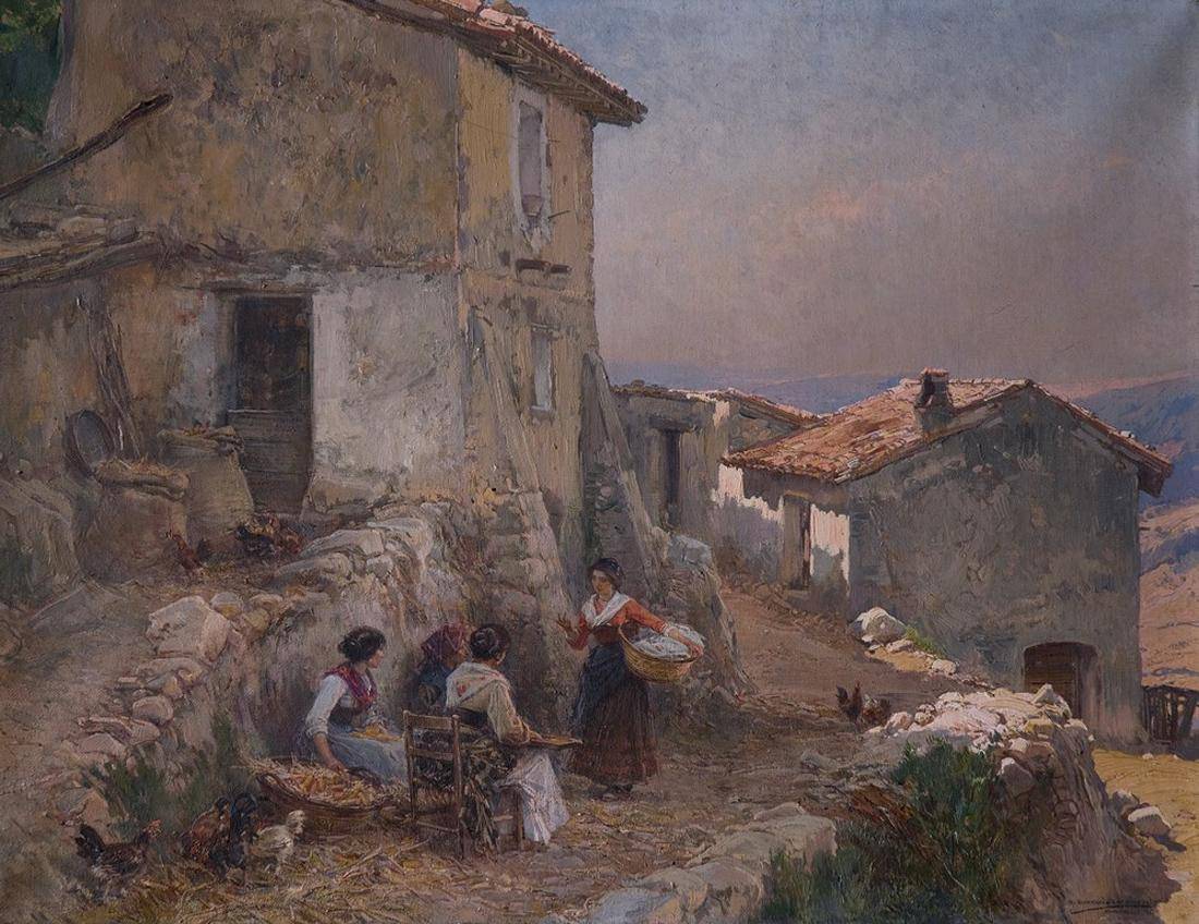 Desgranadoras de maíz, 1912. Mariano Barbasán Lagueruela (1864-1924). Óleo sobre tela.  47 x 36,5 cm. Nº inv. 1640.