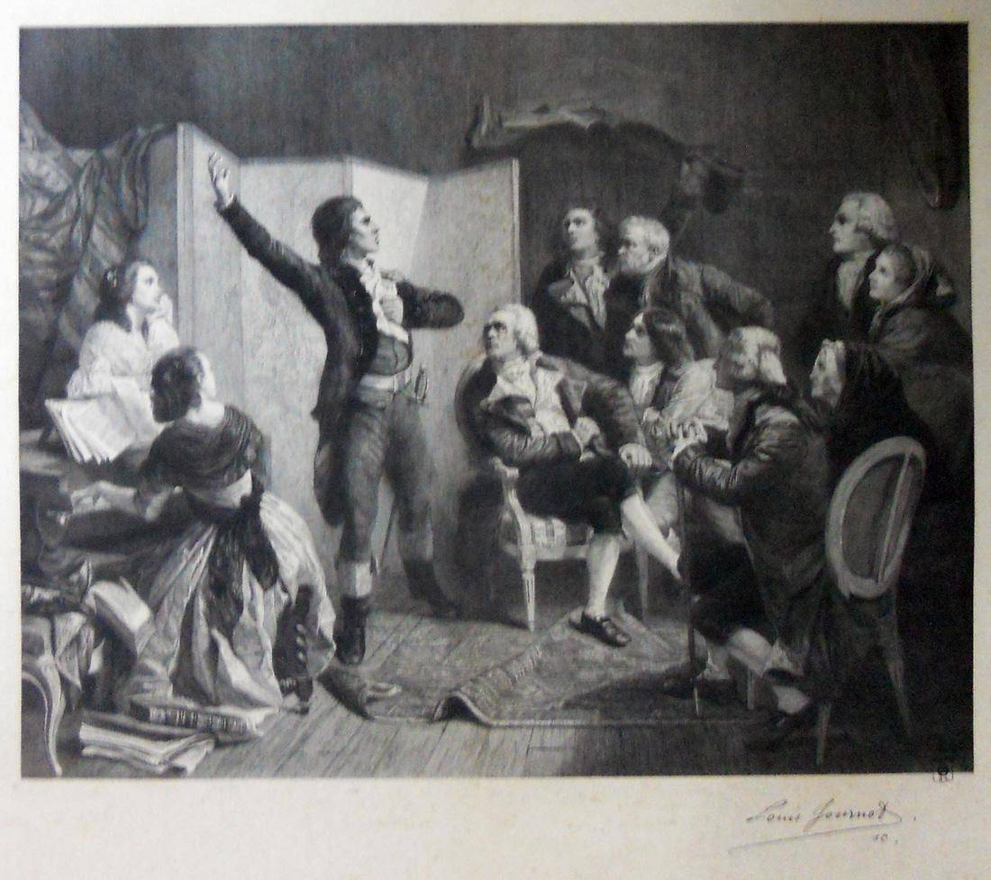 Ruget de l'isle cantando la Marsellesa. Louis Isidore Journot (1867-1935). Aguafuerte.  31 x 39 cm. Nº inv. 166.