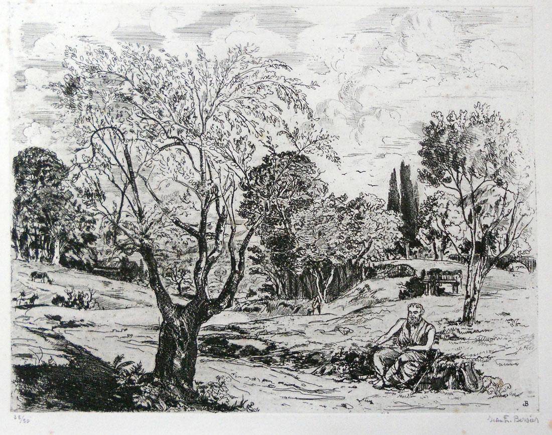 L'aede. Jean E. Bersier (1895-1978). Aguafuerte.  27 x 32,7 cm. Nº inv. 1717.