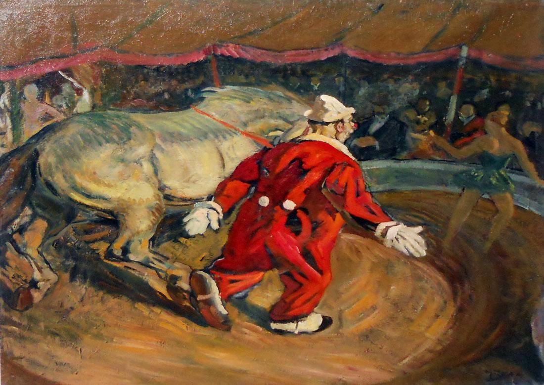 Payaso con caballo blanco, 1956. Manuel Rosé (1882-1961). Óleo sobre tela.  100 x 80 cm. Nº inv. 1850.