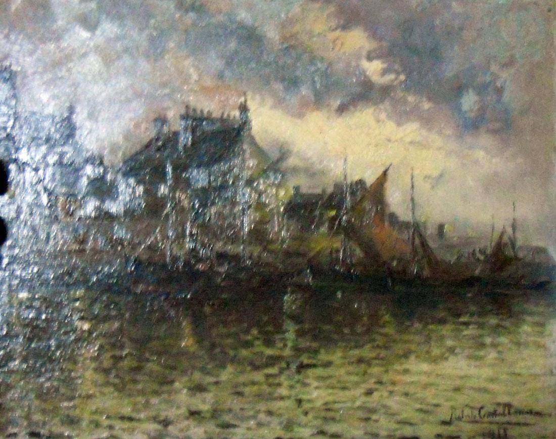 Port de Bretagne, 1911. Roberto Castellanos (1871-1942). Óleo sobre tabla.  27 x 35 cm. Nº inv. 195.
