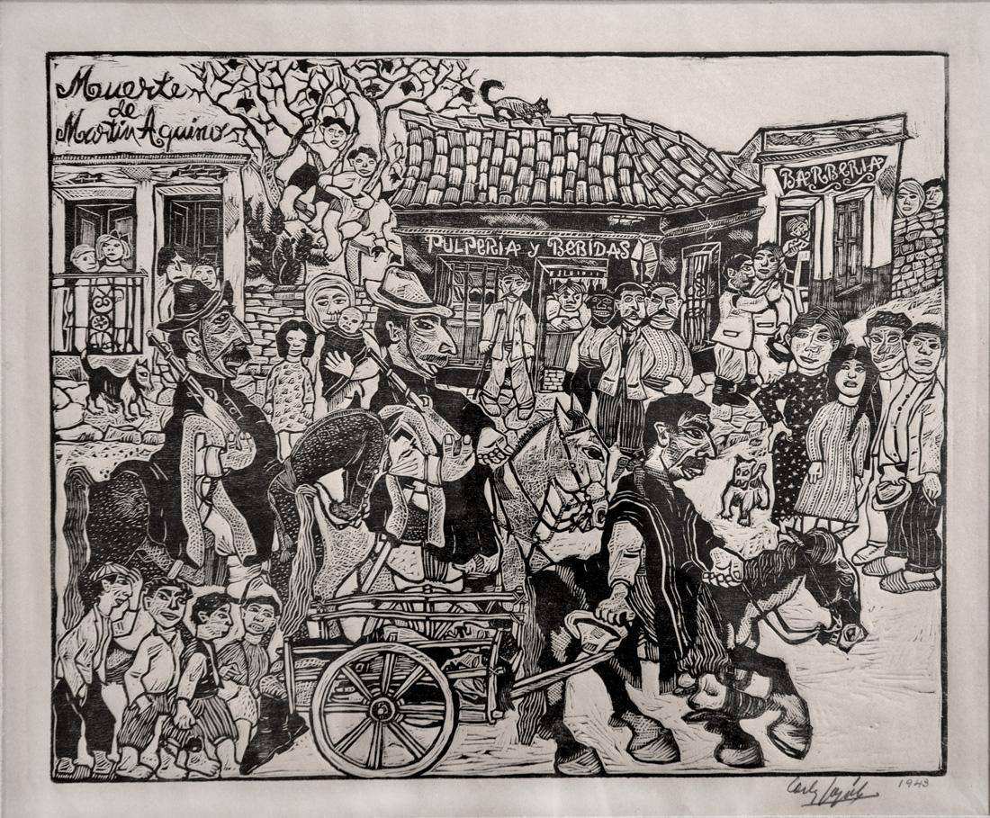 La muerte de Martín Aquino, 1943. Carlos Casiano González (1905-1993). Grabado.  39 x 48 cm. Nº inv. 1994.