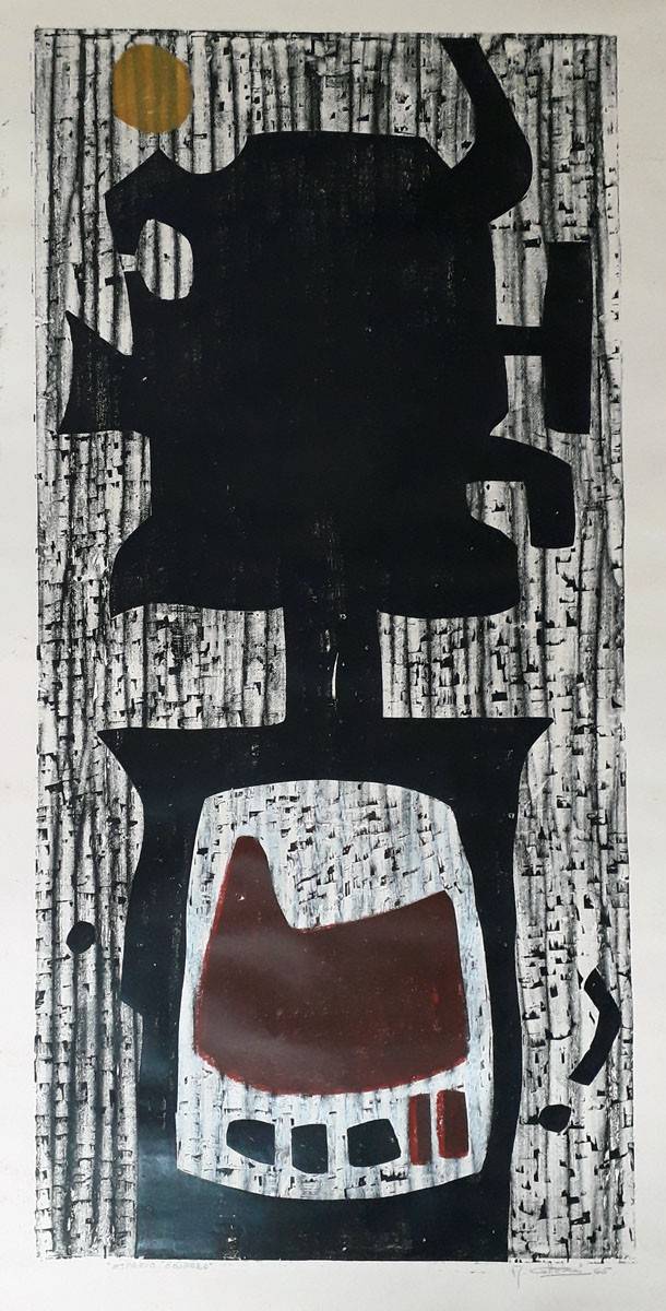 Espacio ocupado, 1965. Raúl Cattelani (1927-2015). Xilografía.  126,0 x 62,00 x   cm. Nº inv. 2104.