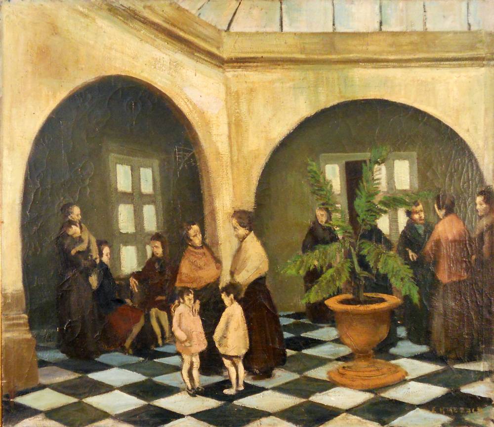 Patio de hospital, 1958. Eduardo Amézaga (1911-1977). Óleo sobre tela.  92 x 104 cm. Nº inv. 2185.
