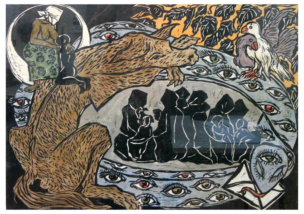 Madres negras, 1964. Claudio Silveira Silva (1935-2007). Xilografía sobre tela.  49 x 69 cm. Nº inv. 2236.