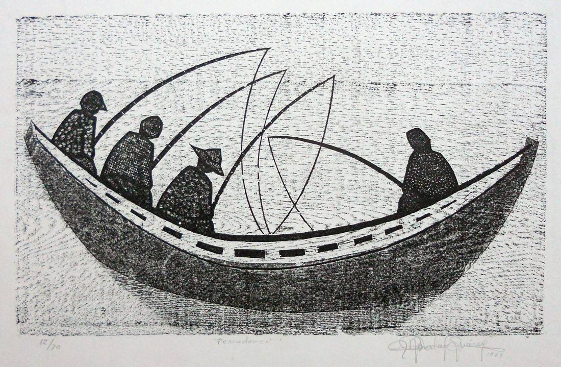Pescadores, 1961. Ruisdael Suárez (1929-2004). Monocopia.  55,5 x 69 cm. Nº inv. 2248.