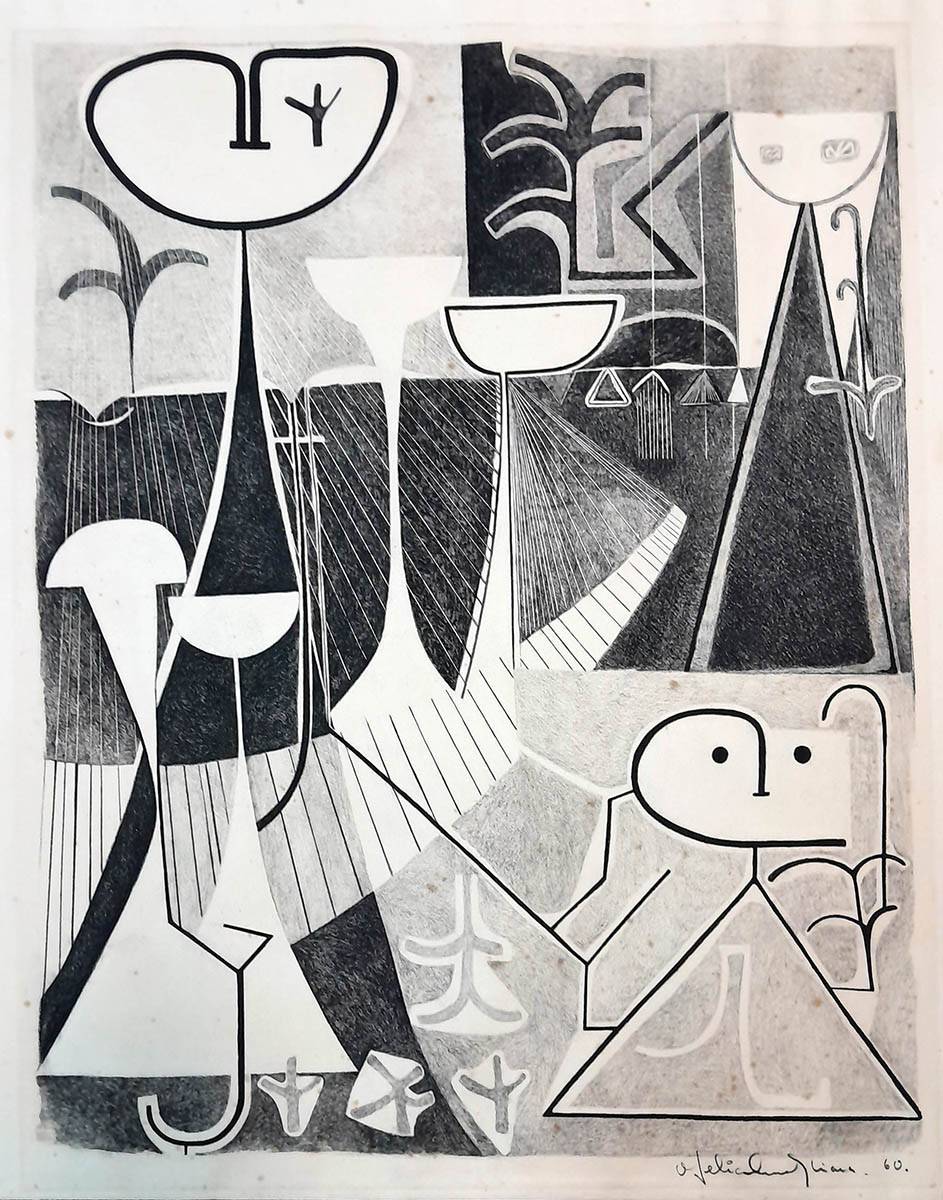 Jardín, 1960. Ofelia Oneto y Viana (1929). Dibujo a lápiz.  80,00 x 65,00 x   cm. Nº inv. 2278.