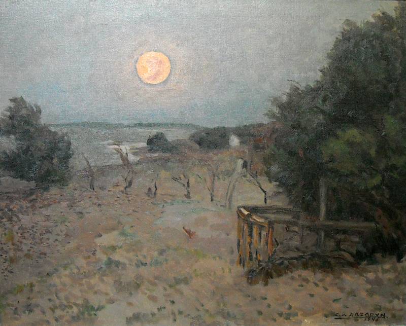 Amanecer con luna, 1948. Carmelo de Arzadun (1888-1968). Óleo sobre tela.  63,00 x 78,00 x   cm. Nº inv. 2281.