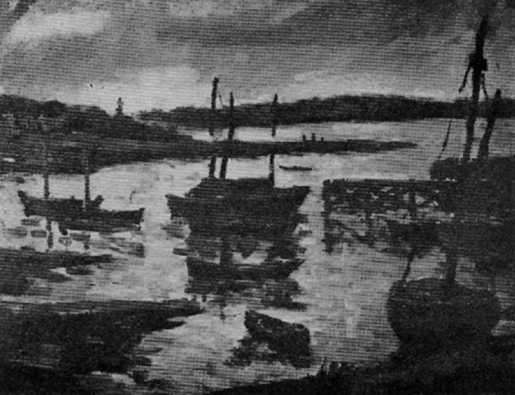 Muelle del Buceo, c.1944. Brenda Lissardy (1907-1992). Óleo sobre tela.  44 x 57 cm. Nº inv. 2314.