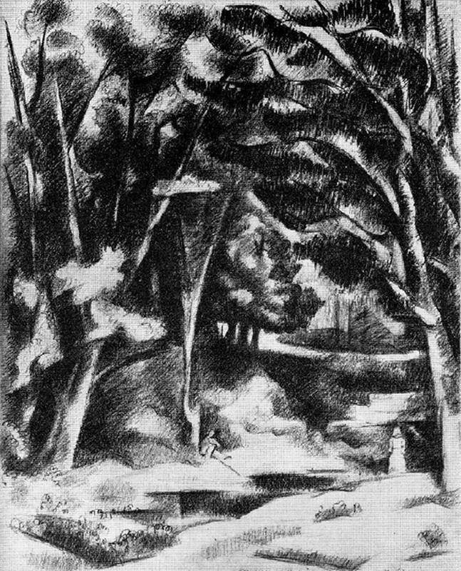 Paisaje, 1946. Miguel Ángel Pareja (1908-1984). Dibujo al carbón.  44 x 35 cm. Nº inv. 2378.