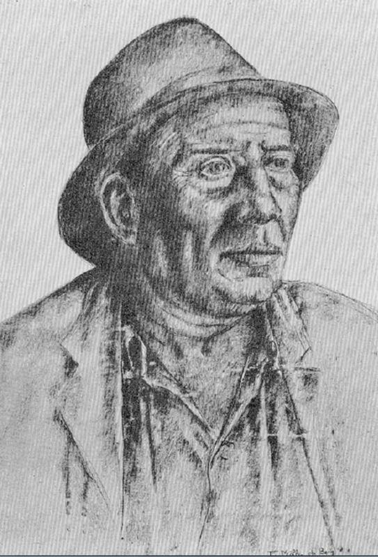 Cabeza de hombre, c.1946. Federico Moller De Berg (1900-1991). Dibujo al carbón.  47 x 34 cm. Nº inv. 2392.