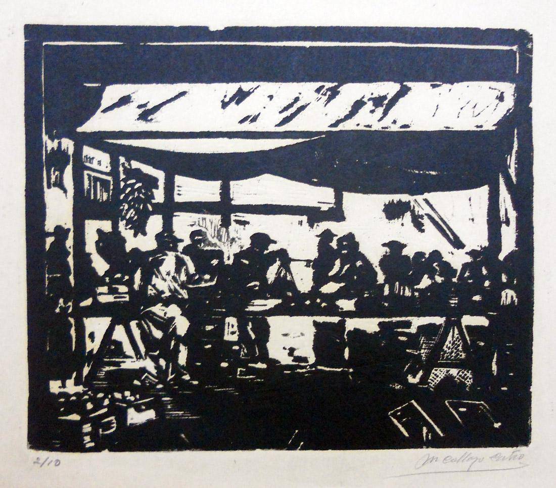 Mercado. Manuel Collazo Castro (1892-1953). Xilografía.  24 x 30 cm. Nº inv. 2637.