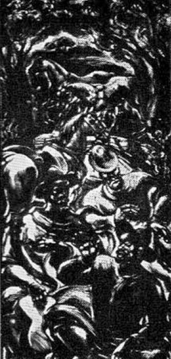 Paisanos, c.1940. Adolfo Pastor (1898-1983). Xilografía.  29 x 13 cm. Nº inv. 2825.