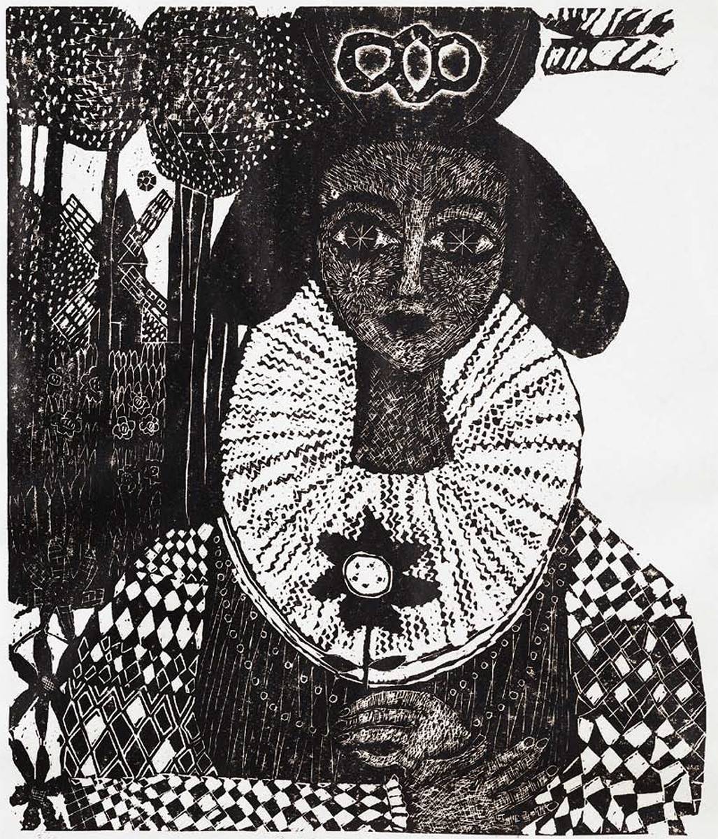 Dulcinea mi amor, 1966. Gladys Afamado de Sans (1925). Linóleo.  51,5 x 44 cm. Nº inv. 2921.