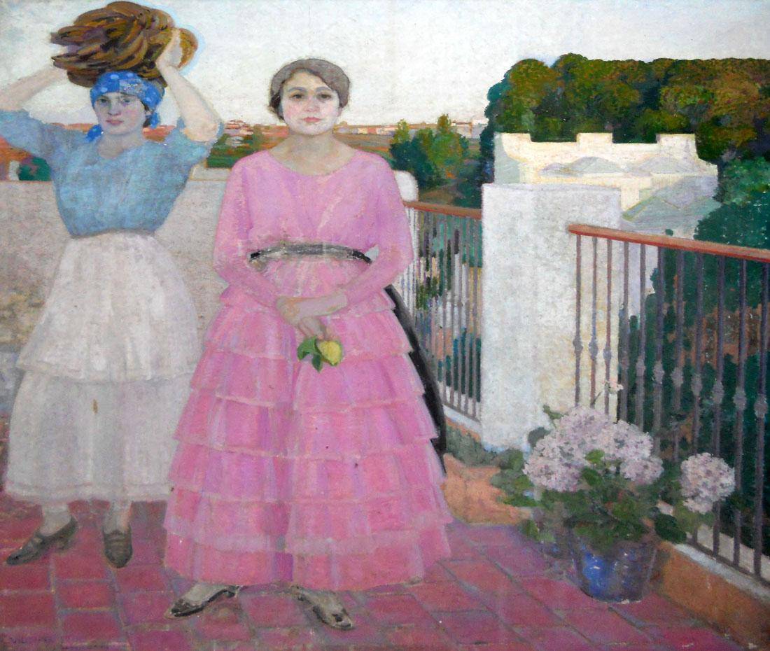 En la azotea, 1916. Vicente Puig (1882-1965). Óleo sobre tela.  179 x 171 cm. Nº inv. 306.