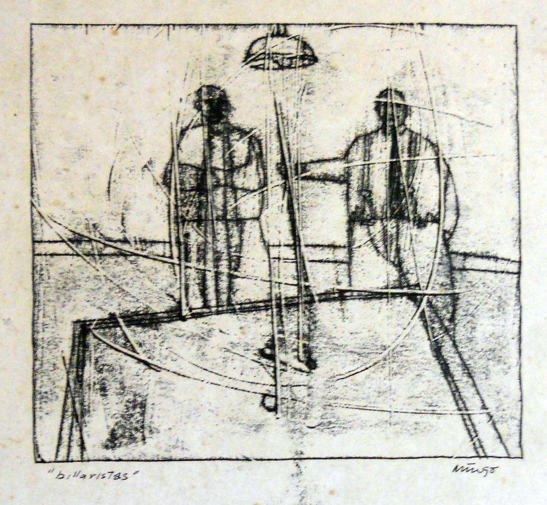 Billaristas. Domingo Ferreira (1940). Monocopia.  18 x 19 cm. Nº inv. 3081.