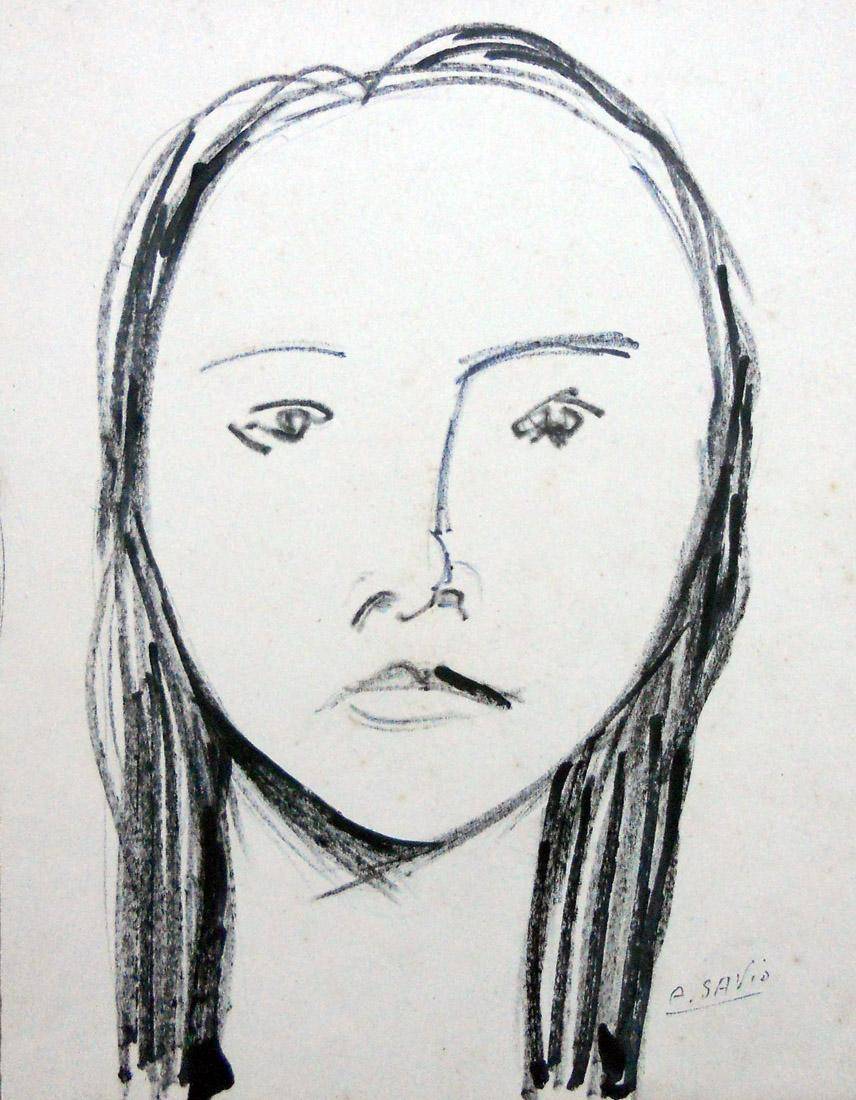 Cabeza (estudio), 1968. Alberto Savio (1901-1971). Tinta sobre papel.  29 x 23,5 cm. Nº inv. 3609.
