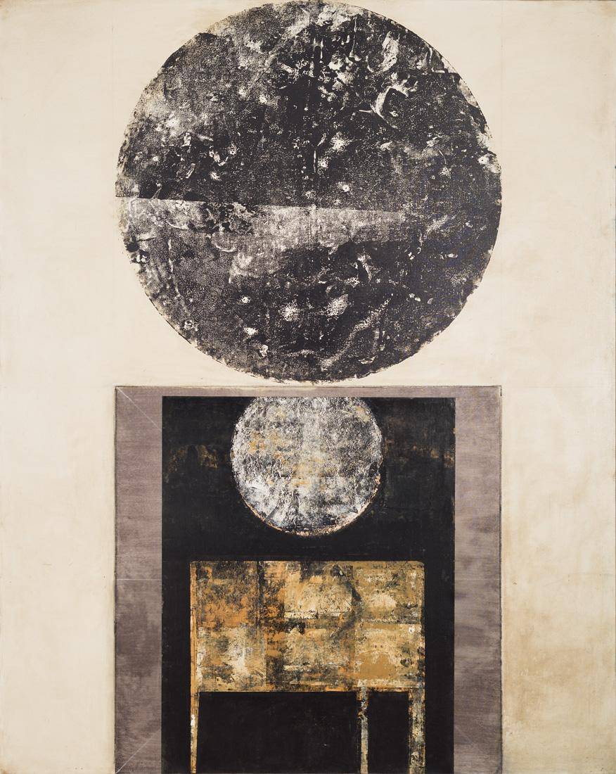 Mesa con sol. Vicente Martín (1911-1998). Pintura y collage.  170 x 136 cm. Nº inv. 3642.