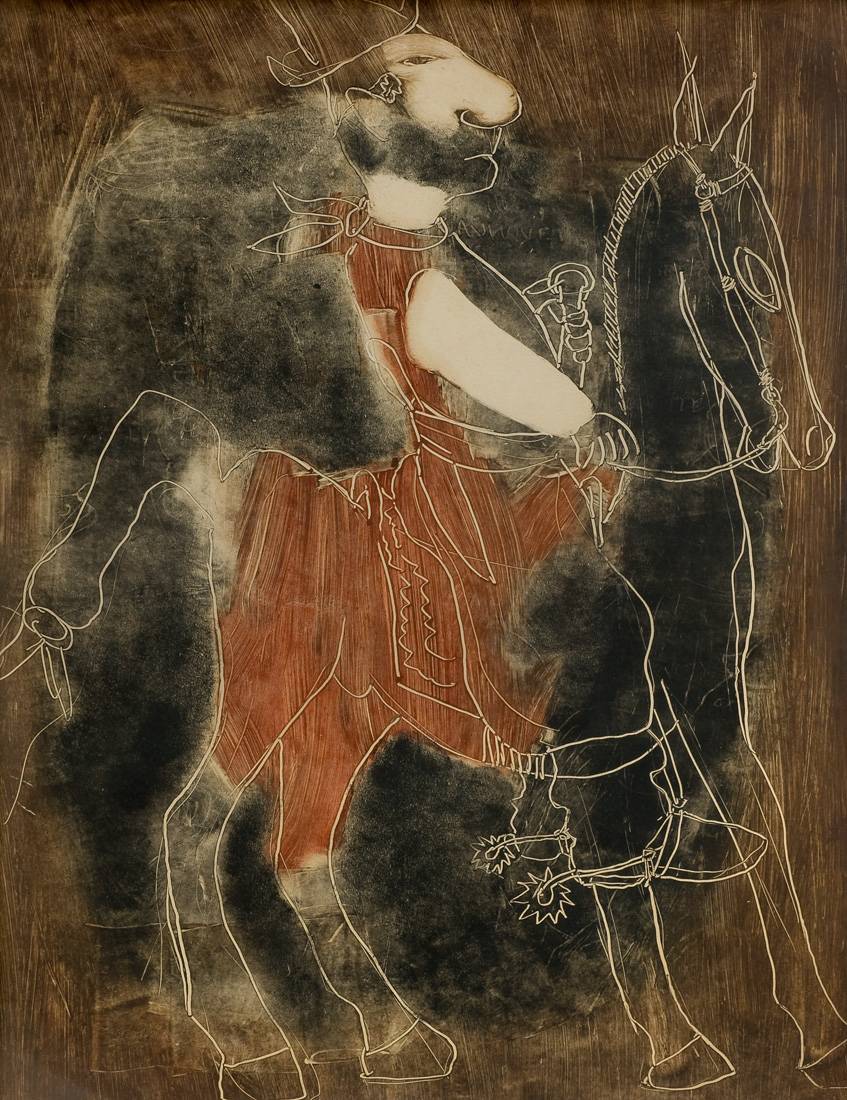 Paisano a caballo, 1937. Carlos Casiano González (1905-1993). Monocopia.  65 x 50 cm. Nº inv. 3652.