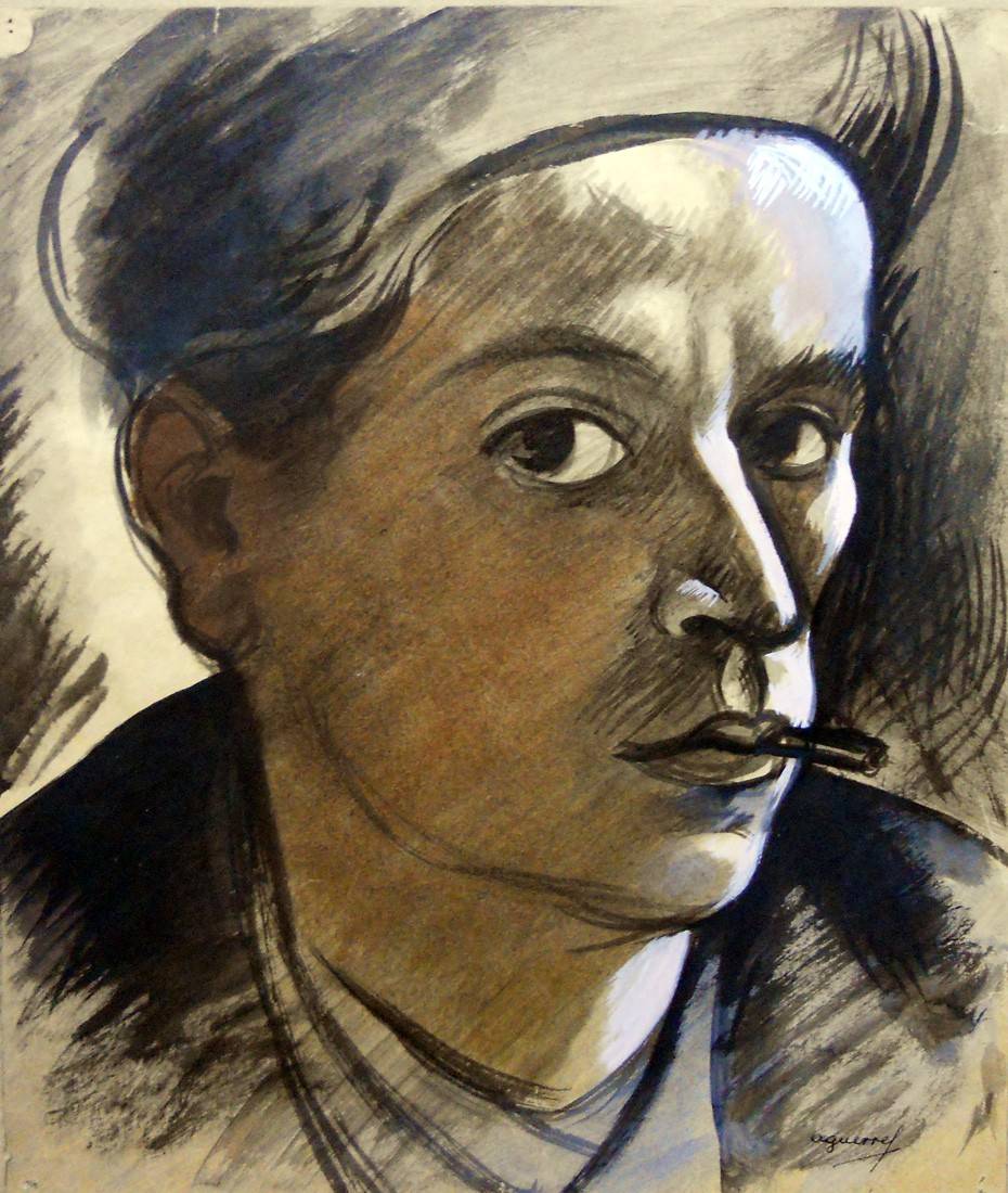Autorretrato. Ricardo L. Aguerre (1897-1967). Dibujo acuarelado.  35 x 30 cm. Nº inv. 3666.