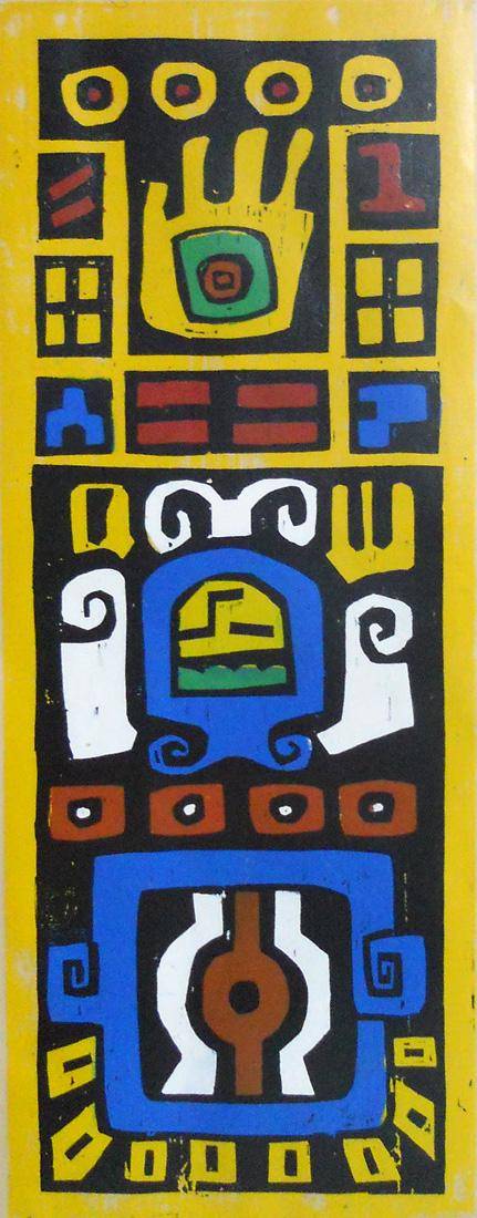 Estela de Quetzacoatl, 1973. Raúl Cattelani (1927-2015). Xilografía.  81,00 x 31,00 x   cm. Nº inv. 3672.