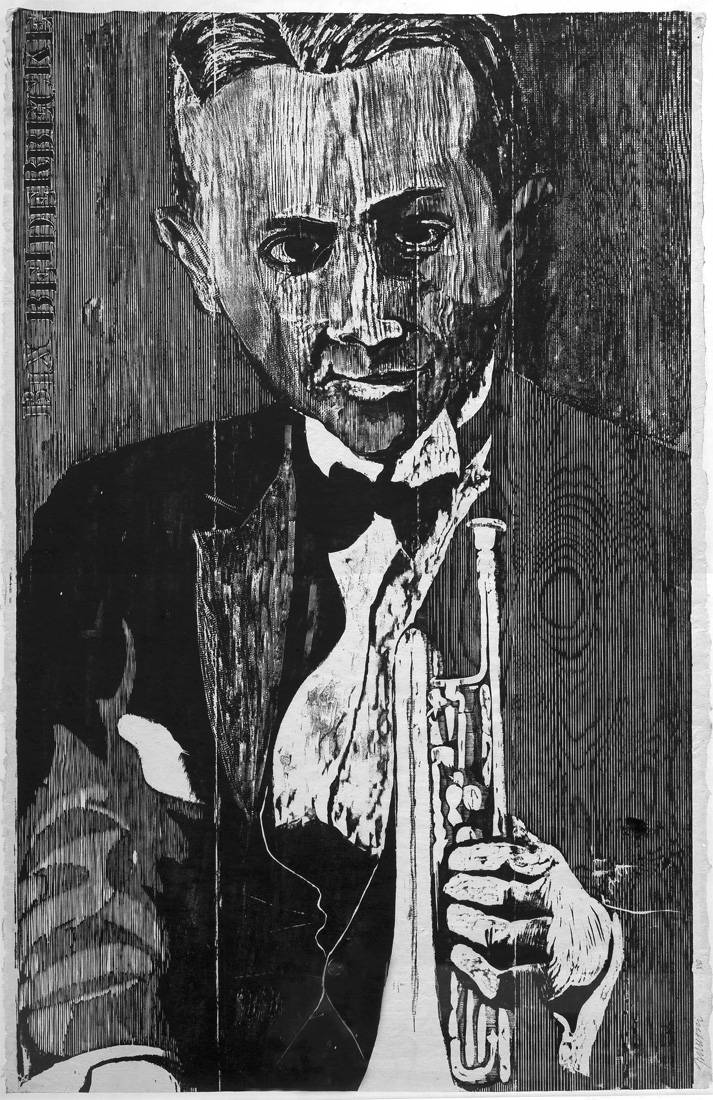 Retrato de Bixbeiderbecke, 1971. Antonio Frasconi (1919-2013). Xilografía.  99 x 62 cm. Nº inv. 4038.