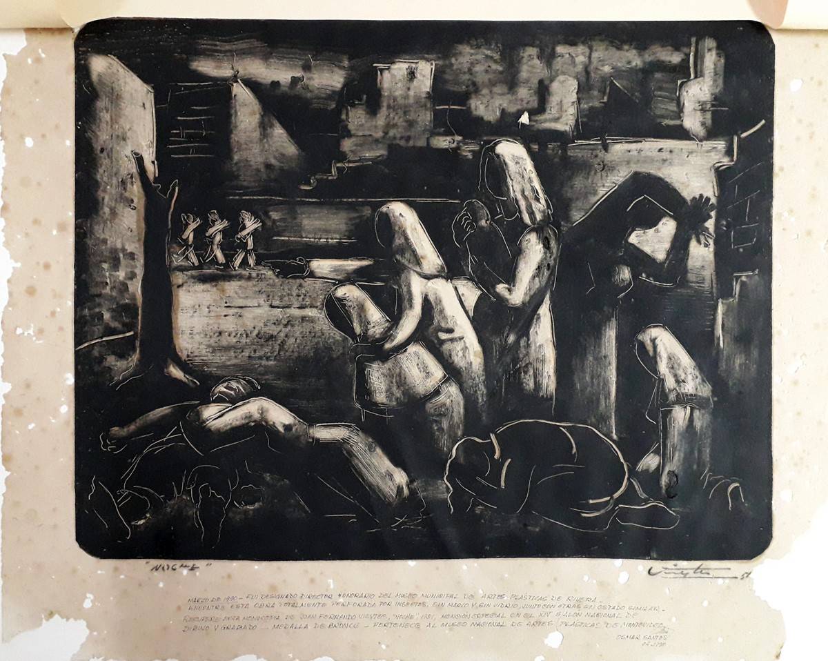 Noche, 1951. Juan Fernando Vieytes Pérez (1916-1962). Monocopia.  33 x 43 cm. Nº inv. 4212.