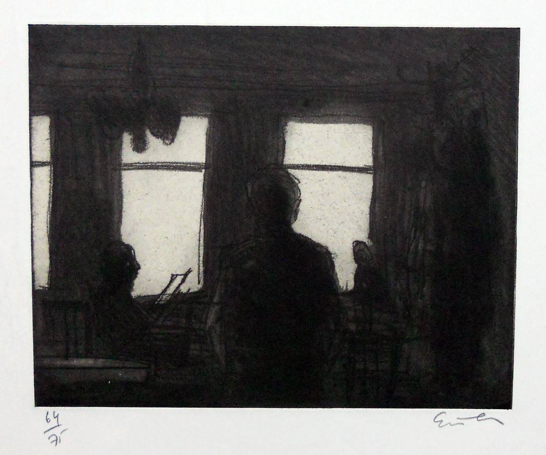 En el café, 1981. Georg Eisler (1928-1998). Aguafuerte.  18 x 23,5 cm. Nº inv. 4410.