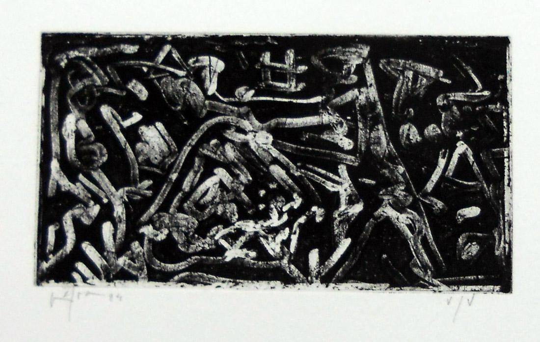 Nel palmo della mano-f, 1984-86. Emilio Vedova. Grabado.  6,5 x 11,5 cm, Nº inv. 4418.