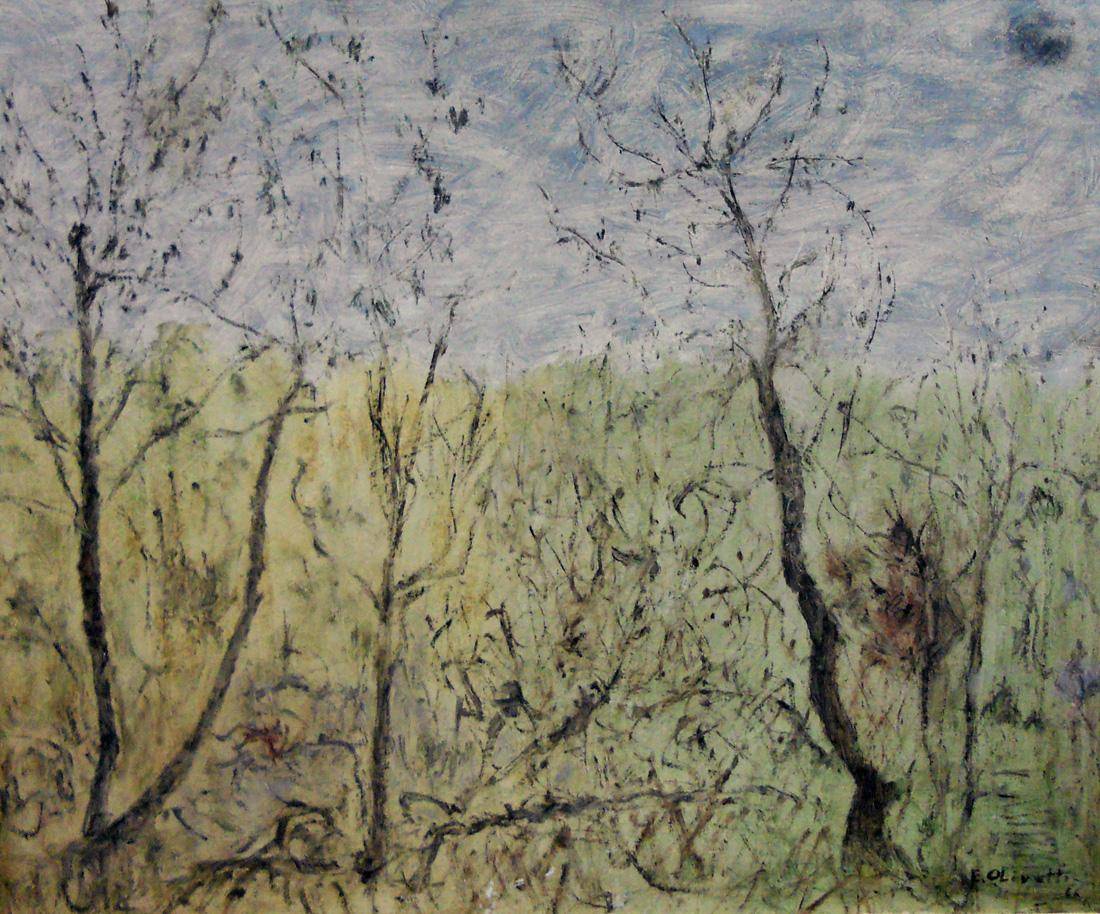 Árboles en primavera. Eva Olivetti (1924-2013). Óleo sobre cartón.  50 x 60 x 0 cm. Nº inv. 4854.