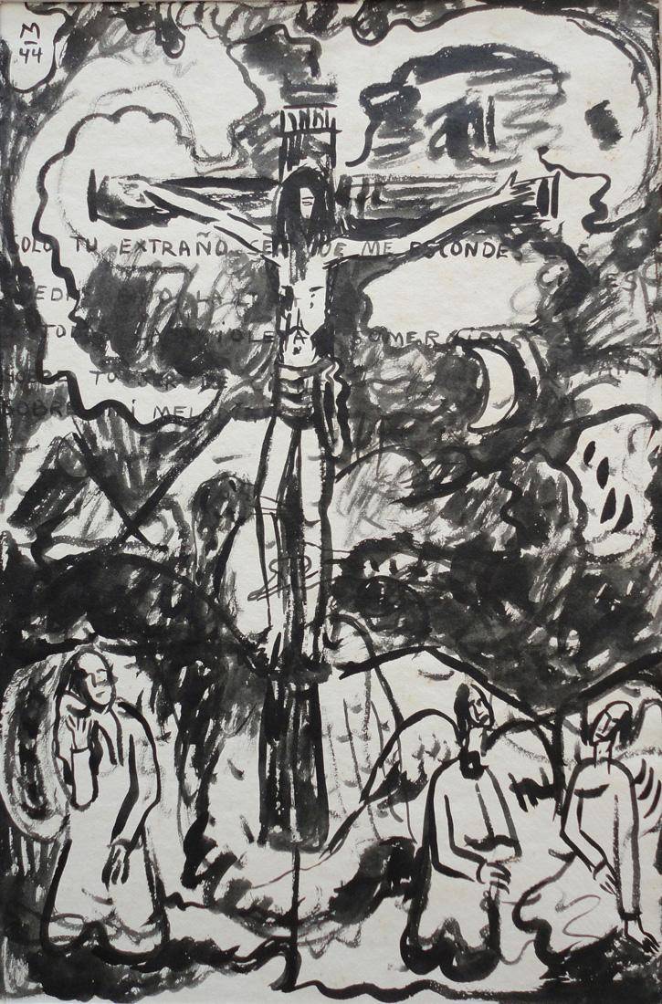 Crucifixión. Francisco Matto (1911-1995). Tinta china sobre papel.  50 x 33 cm. Nº inv. 5095.